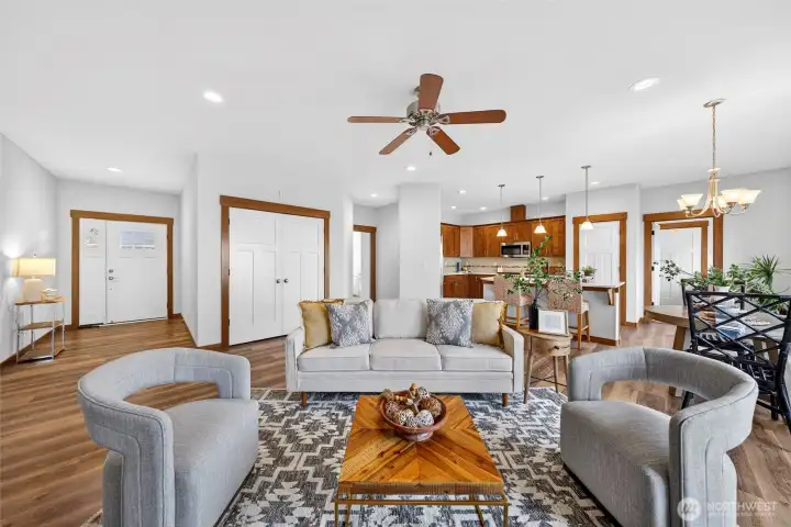 Ceiling fans, ductless mini splits for efficient heat and air conditioning.