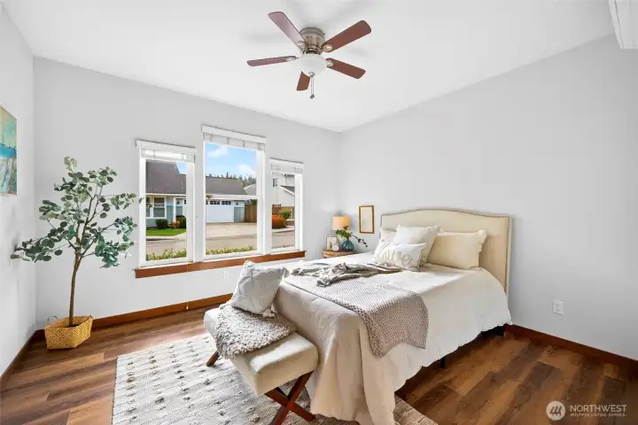 Owner's bedroom looking out over the front yard.