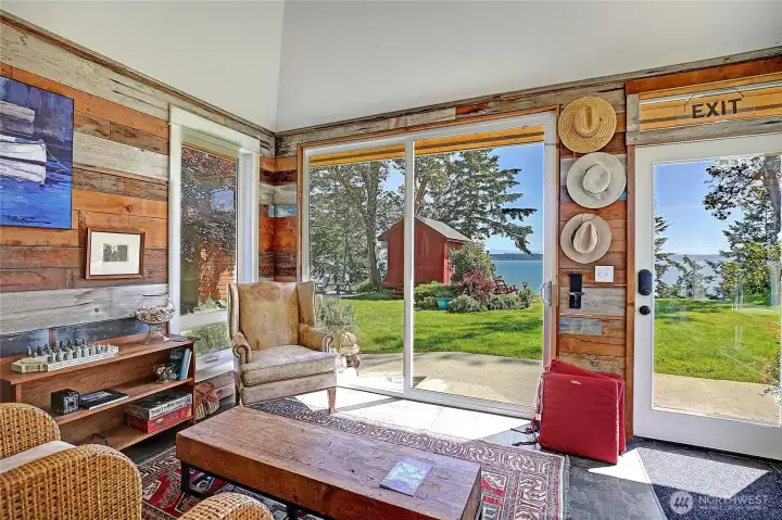 Sun room with heated floors. Opens up to everything outside.