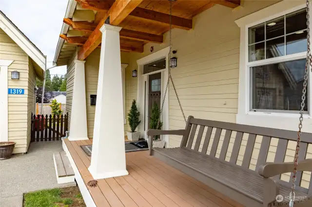 Inviting front porch with swing