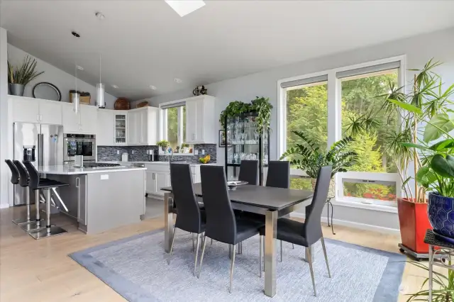 Kitchen is open to the dining area and living room.