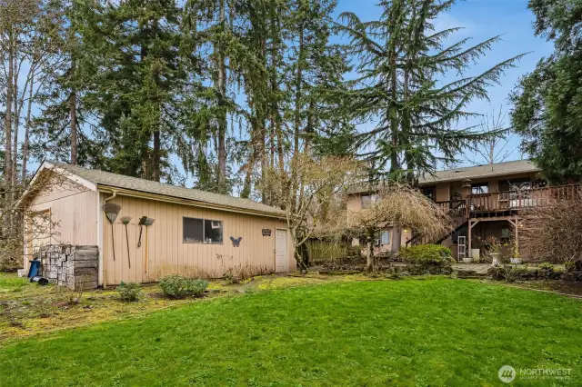 The oversized detached shop is a true standout—a dream space for any hobbyist or craftsman.