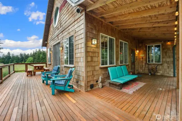 Enjoy spending time on the deck at the cabin.