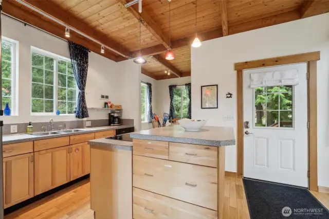 Spacious open concept kitchen in the cabin.