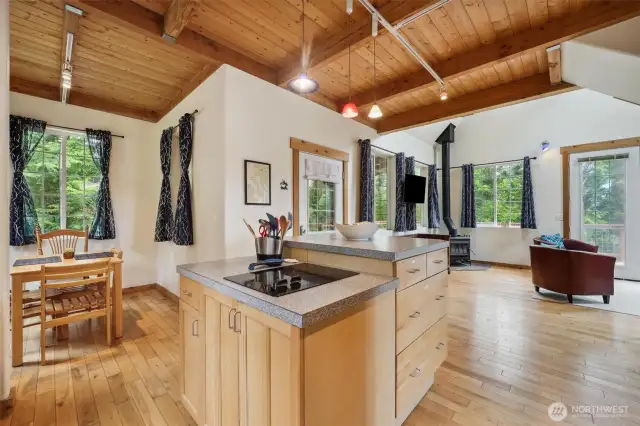 Spacious open concept kitchen in the cabin.