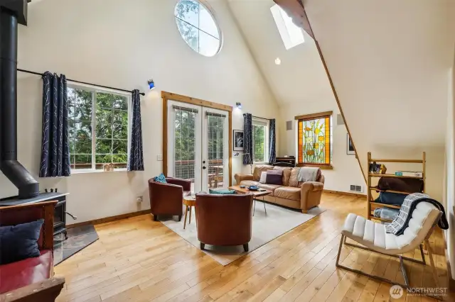 The living room looks out over the deck.