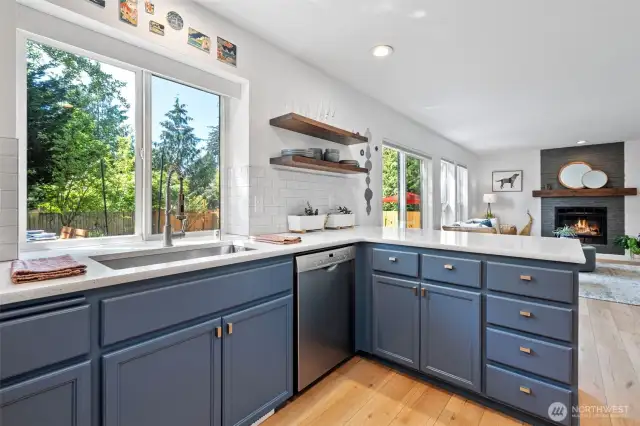 The window over the sink overlooks the new Trex composite deck.