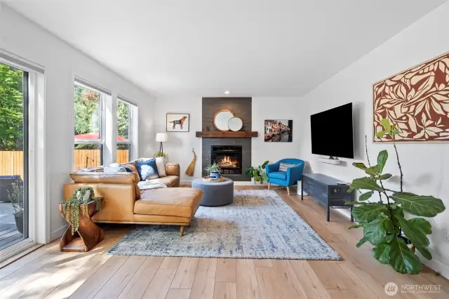 The family room has a gas fireplace insert.