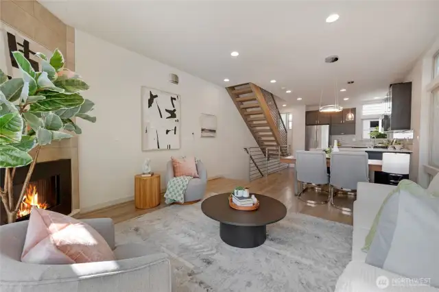 Modern design open style and floating staircase up to your primary suite.