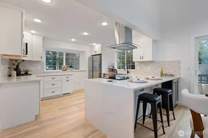 Waterfall finish for the kitchen island