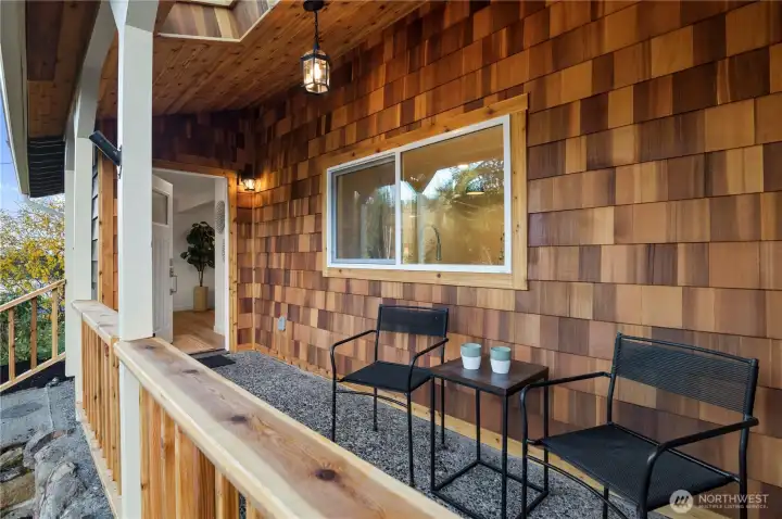 Large cedar lined porch.