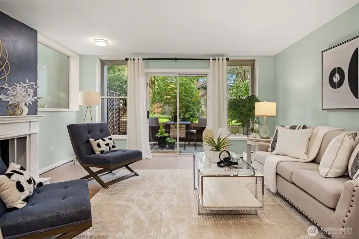 Spacious Living Room with Walkout to Outdoor Patio and Living Space