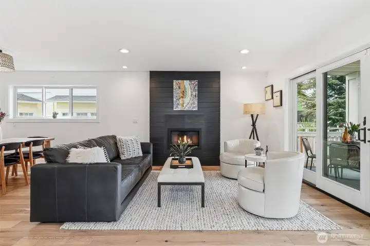 Gas fireplace (with TV power built in) provides cozy ambiance
