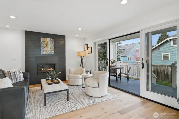 Step right out to back deck through double sliders