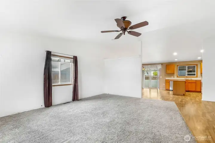 The living room carpet is freshly cleaned and ready for your furniture.