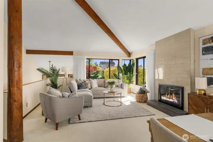 Wood burning fireplace in the formal living room