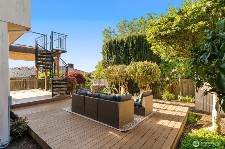Private backyard with entertaining spaces & lush landscaping