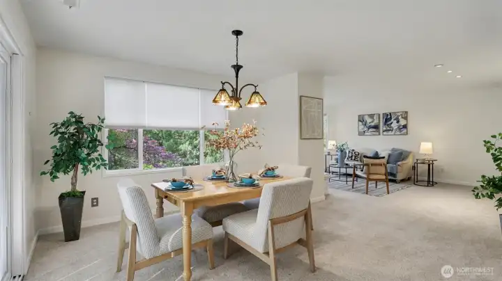 Dining area flows seamlessly from the living area and kitchen.