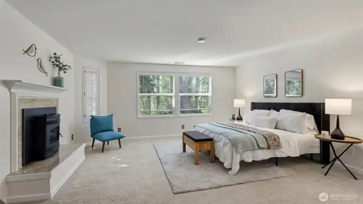 Cozy up with your own pellet stove in the primary bedroom.