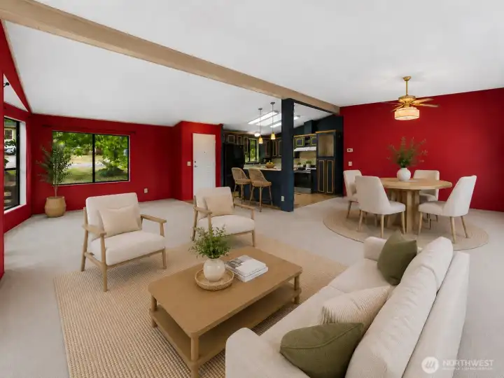 Looking at the front entry from the back corner of living room - virtually staged