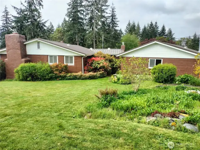 View from rear yard of the main home with guest house on right.