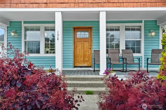 Covered front porch perfect for evening relaxing