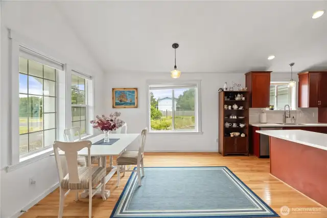 Dining and kitchen from open living room