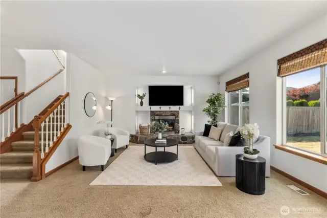 Living area with cozy gas fireplace