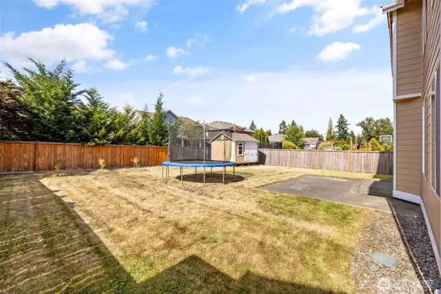 Large backyard- trampoline included in sale!