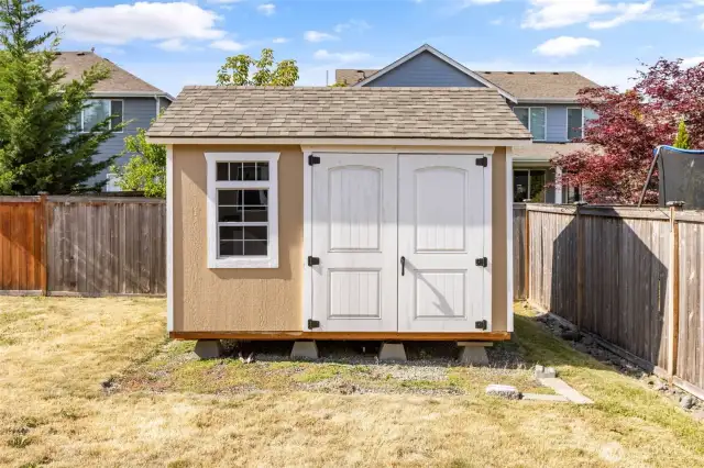 Shed offers many options - workspace, storage, play area?