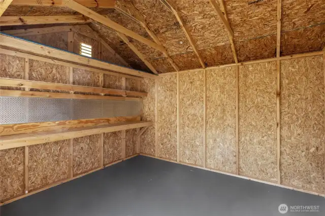 Shed offers many options - workspace, storage, play area?