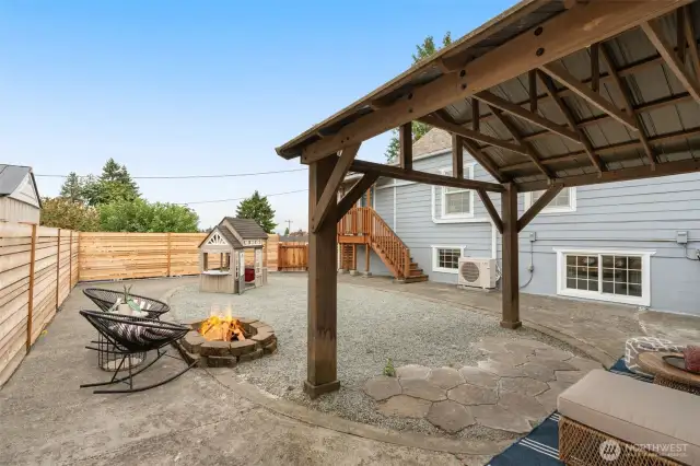 Cabana stays with home, firepit area, and playset also stay!