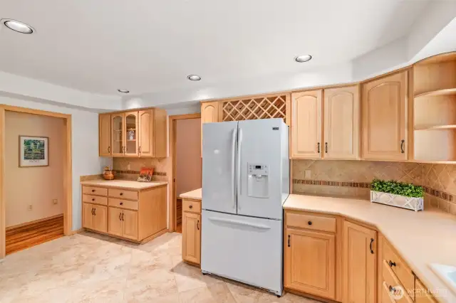 Large skylight in kitchen offers year-around natural light.