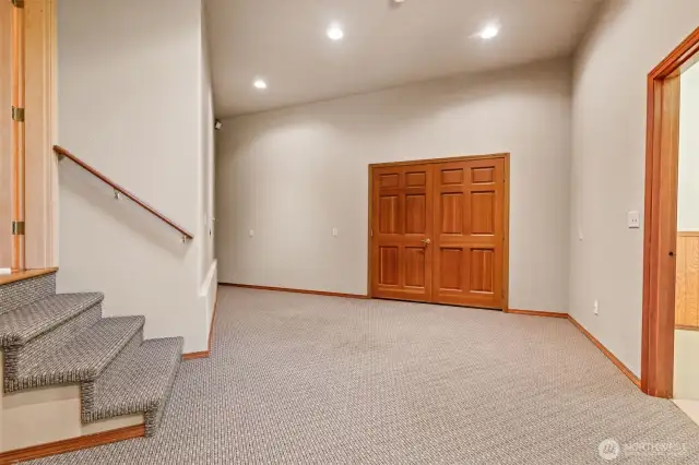 These French doors open to the oversized 3-car garage, door to the right leads to a separate office.