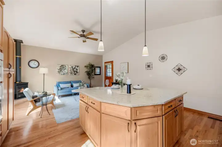Family room with overhead fan.