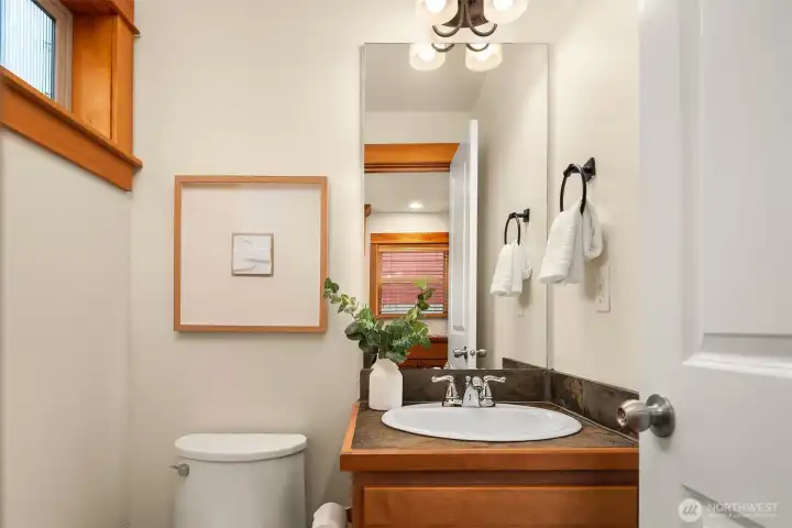 Second-floor powder room for added convenience.