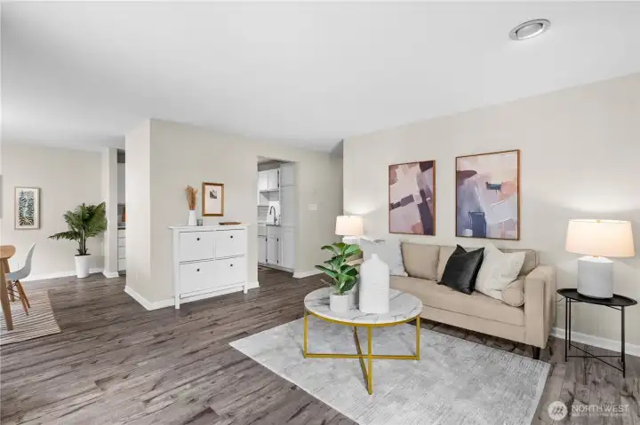 Open floorplan!  Gorgeous hardwood laminate floors!