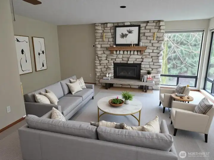 Virtually Staged Spacious Living Room