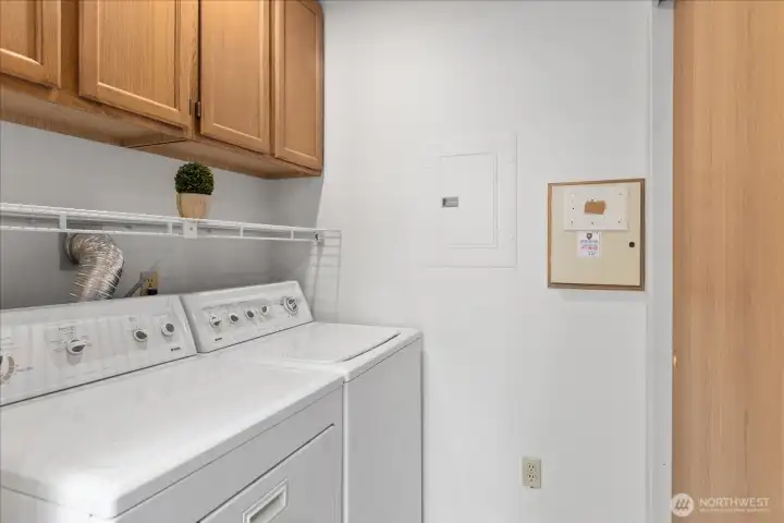 Extra cabinets, hot water heater (2023) in closet