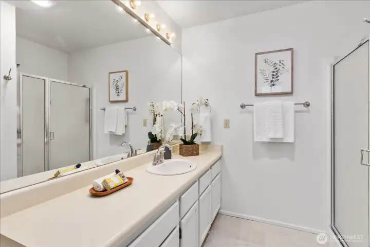 Primary bathroom with new faucet and hardware