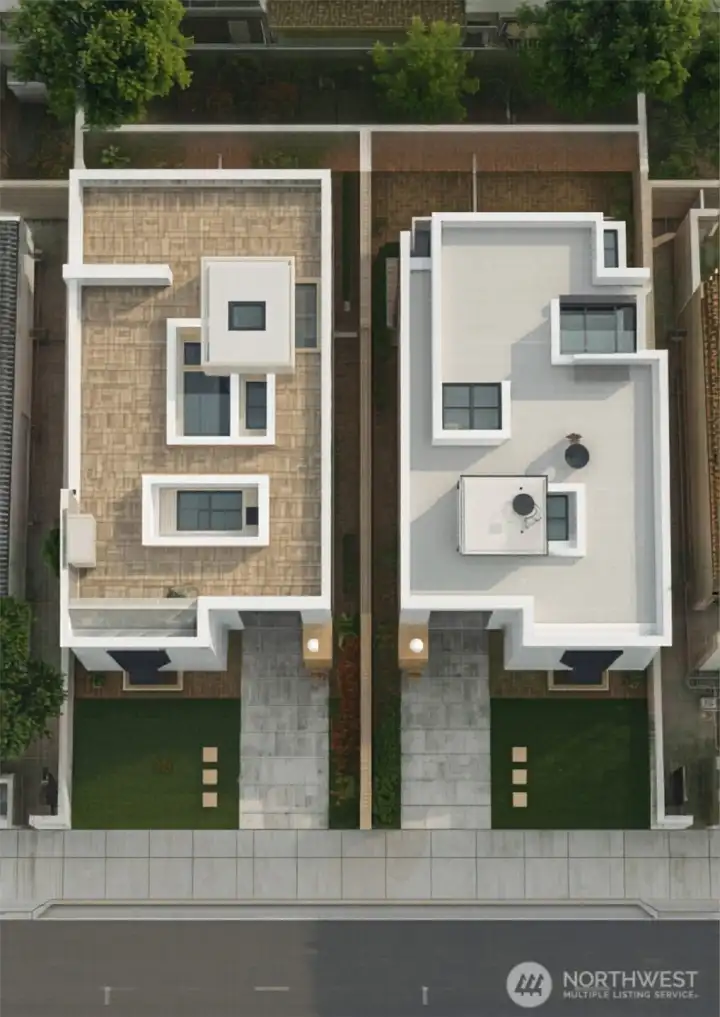 Row of two single family homes built on one lot concept. Not an actual property photo. Row of two single family homes built on one lot concept. Not an actual property photo.