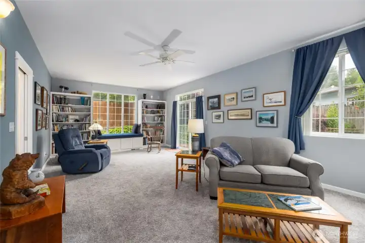 The living area is spacious enough for two distinct seating areas.