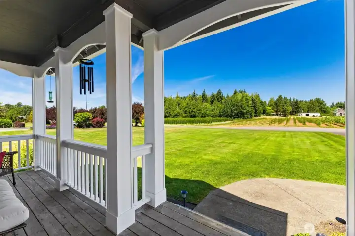 Home faces the tree farm with open space view up to the Canadian mountains.