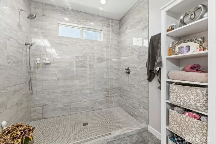 Custom walk-in tiled shower.