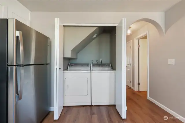 Laundry closet is located off the kitchen; washer and dryer are included!