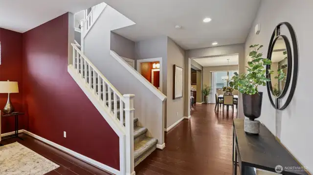 As you enter the home you are greeted with brand new flooring and gorgeous white enamel wood work through out the home. The 1st room to the left is the living room which can also be used as a main floor den.