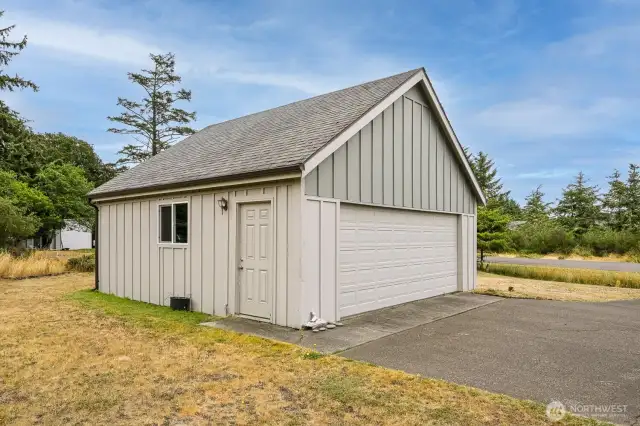 Double car garage is spacious with plenty of storage space.