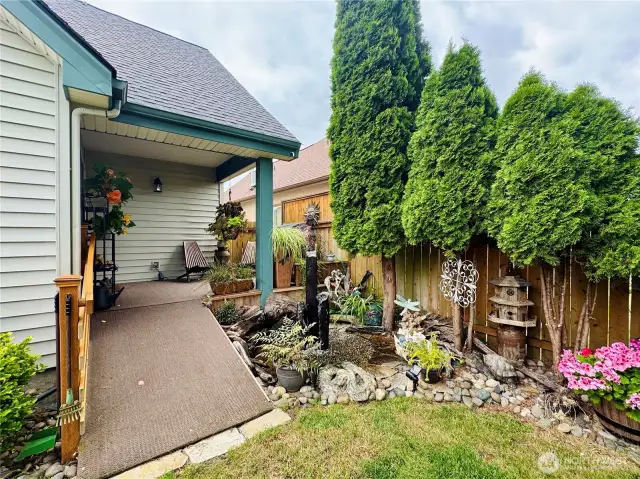 View of covered patio, Water fountain stays with the home