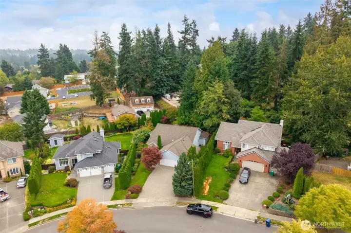 This home sits on a street that ends in a cul-de-sac