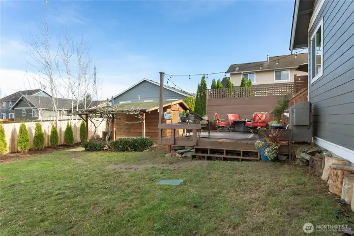 Fully fenced backyard for pets.